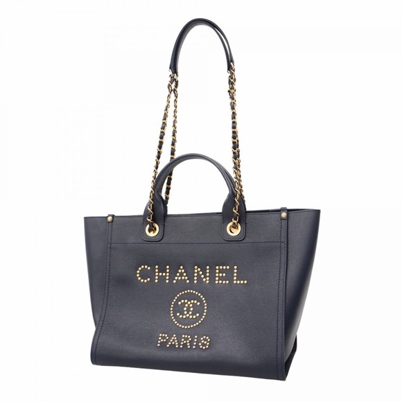Chanel Deauville Tote Bag with Chain Shoulder Strap, Caviar Skin, Navy Blue, ... - Picture 1 of 15